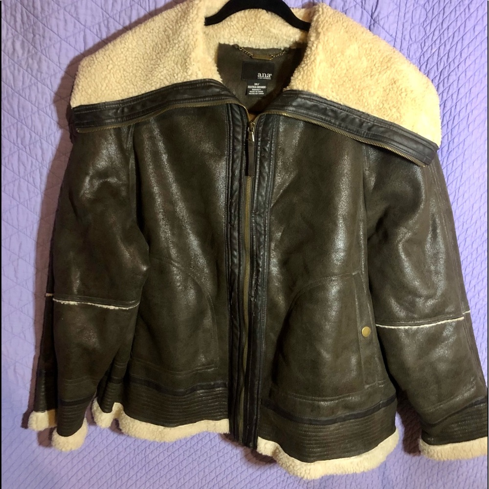 a.n.a Plus Women's Jacket Faux Leather Size 3X Faux Fur Liner Zip Up Coat